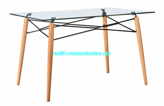 Vente à chaud en verre, jambes en bois table à manger T1709