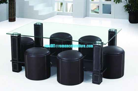 revêtement en verre trempé/en poudre avec des pattes en acier couvrent une table à thé en cuir doux A070