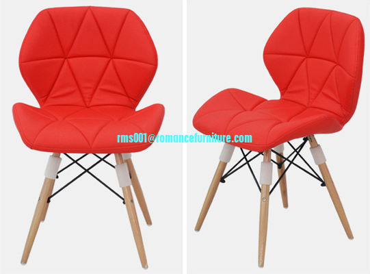 Chaise de salle à manger en cuir PVC coloré avec pieds en bois et acier pc146