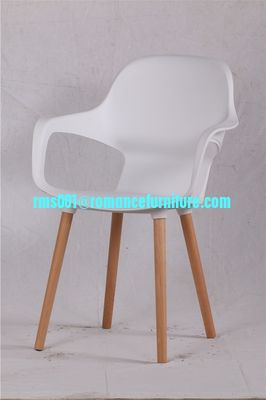 chaise en plastique à jambes en bois, chaise de loisir PC613
