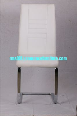 Chaise de salle à manger blanche à dossier haut et pieds chromés C1603