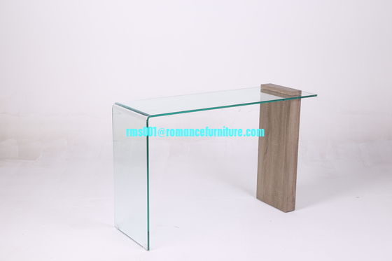 Grande table basse en verre courbé à chaud, pieds en bois, table basse, table centrale 6518