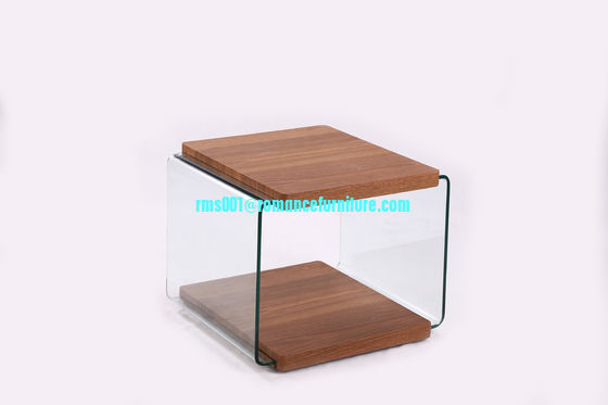 Grande table basse en verre courbé à chaud, pieds en bois, table basse, table centrale HF011