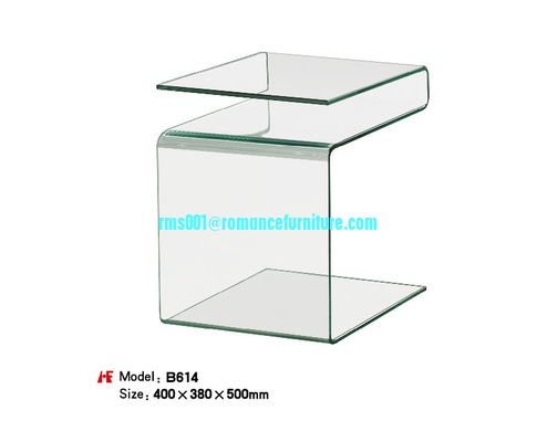 Grande table basse en verre courbé à chaud, pieds en bois, table basse, table centrale B614