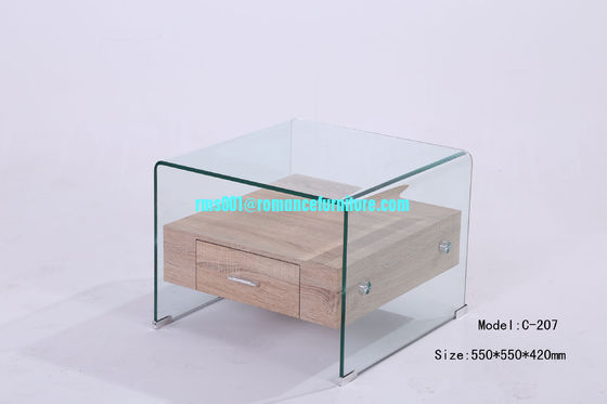 Grande table basse en verre courbé à chaud, pieds en bois, table basse, table centrale C207