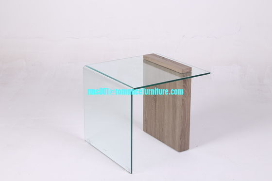 Grande table basse en verre courbé à chaud, pieds en bois, table basse, table centrale 6158